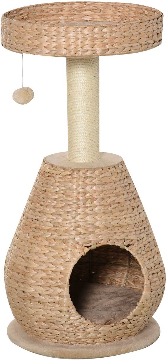 Thumbnail - Katzenbaum Kratzbaum Kätzchen Möbel mit Katzenhöhle Ballspielzeug Sisal weiche Plüsch Höhe 82,5 cm Gelb