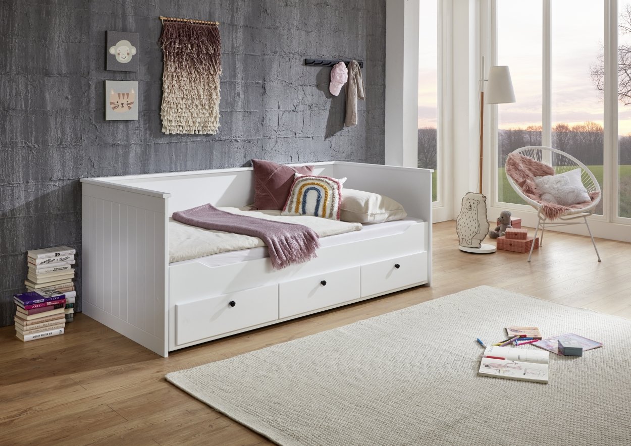 Thumbnail - Funktionsbett KIRA 90/180x200 inkl. Lattenrost und 3 Schubladen MDF weiß