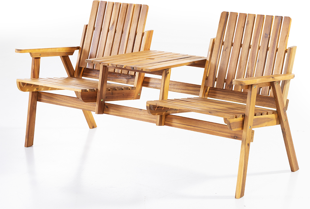 2-Sitzer Gartenbank mit Tischablage aus Akazienholz, ca. 153 x 65 x 82 cm - Braun