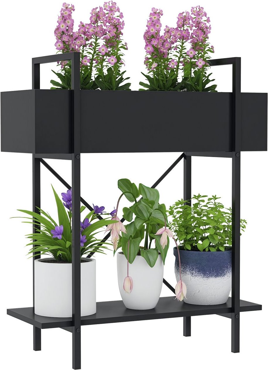 Pflanzenständer 2-Etagen, Blumenständer für Innen Außen, Pflanzenregal