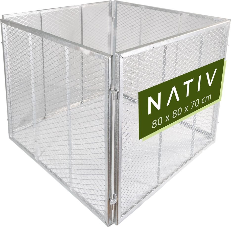 Komposter 80x80x70 cm mit Deckel, silber – stabiler Metallkomposter für Garten