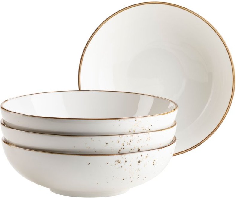 Schüsselset 22 cm, 4-tlg. Weiss mit braunem Rand