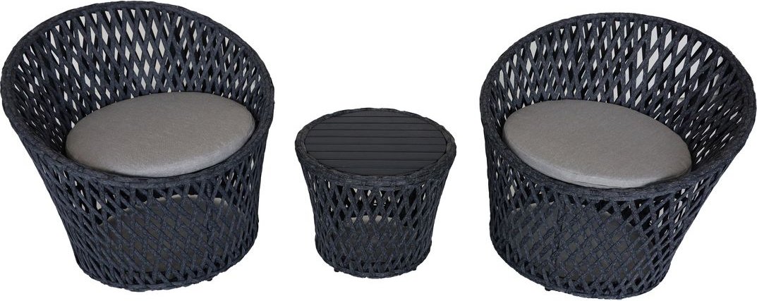 Balkongarnitur RUA 3tlg. Balkonset Gartenset Tisch aus Akazienholz schwarz