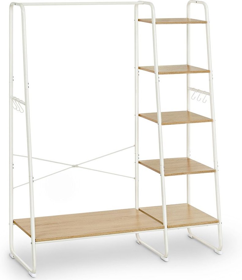 Kleiderständer mit Ablagen und Haken eichenfarben-weiß