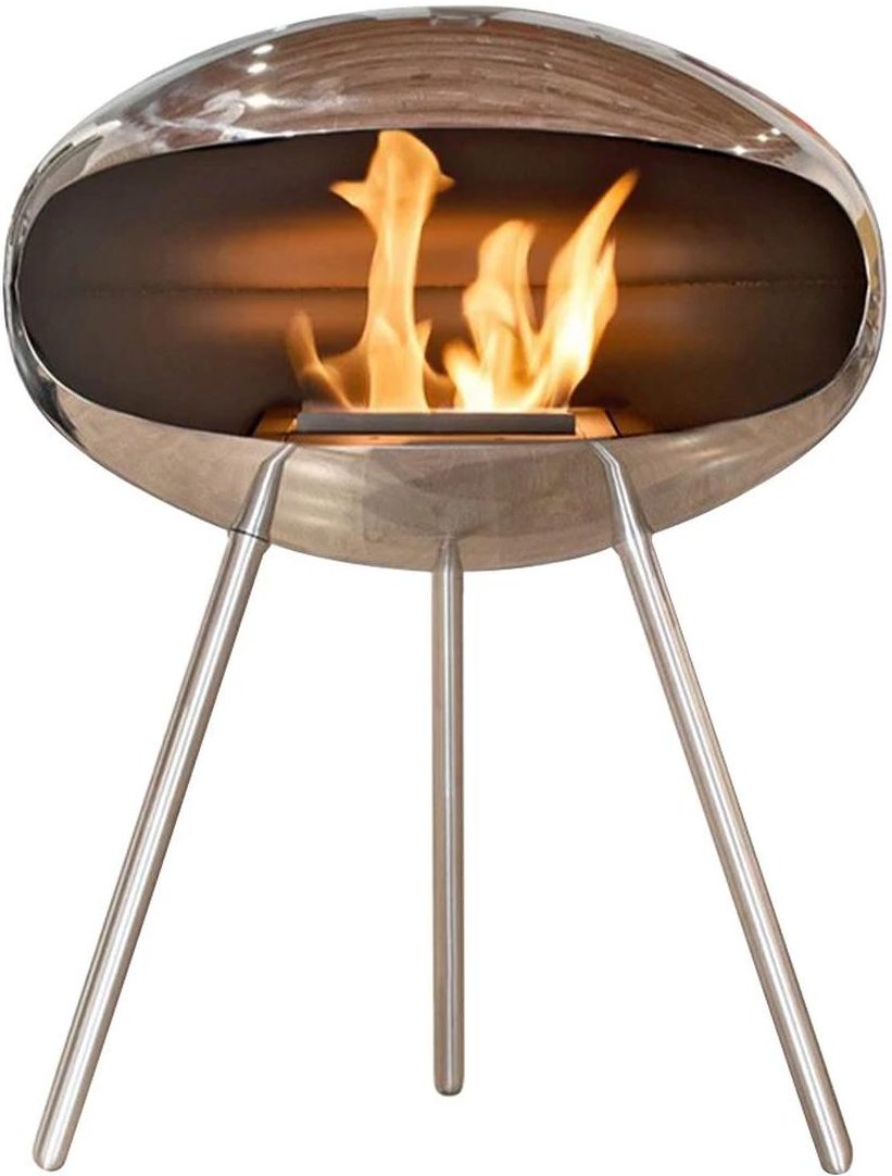 Cocoon Terra, polierter Stahl, 3 Beine, 3 kW, kompakt, freistehend, modern