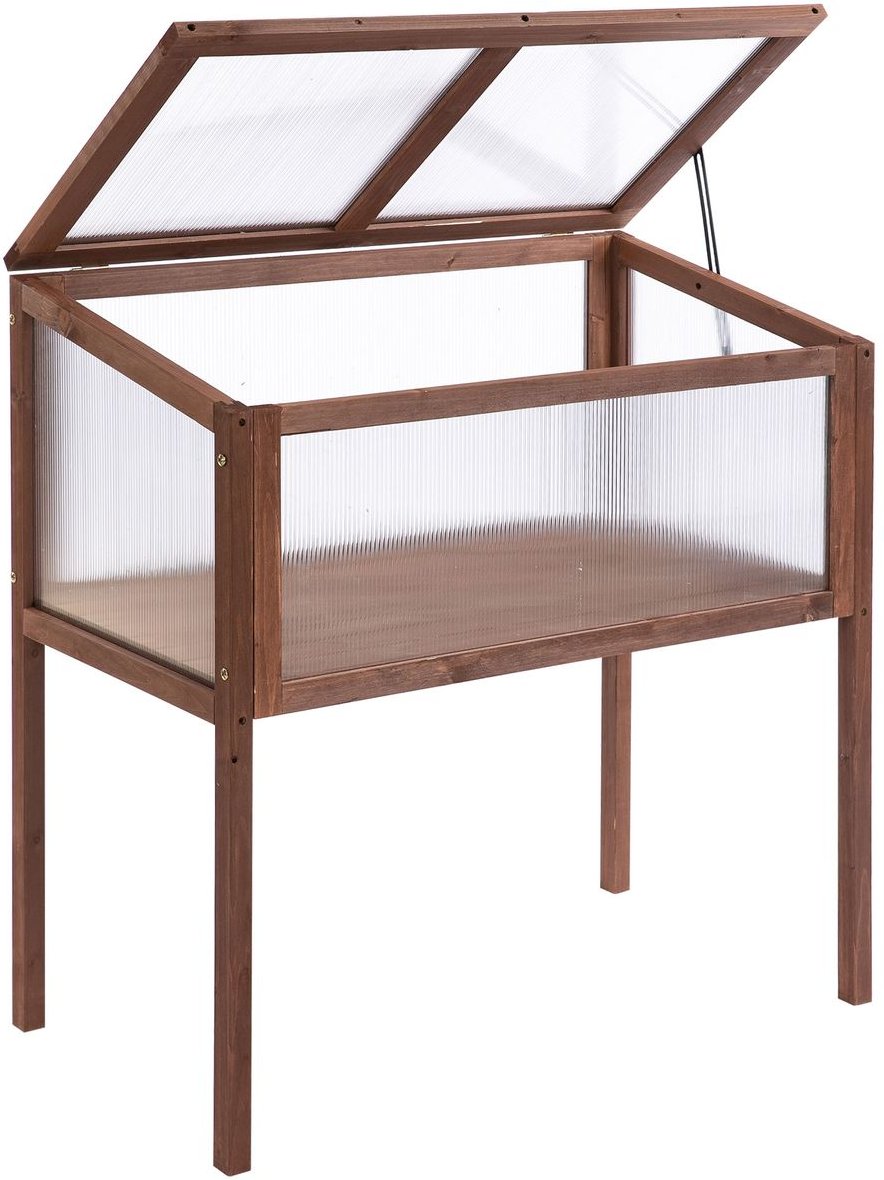 Hochbeet aus Holz Frühbeet Gewächstisch Braun Tannenholz PC-Platte 90 x 50 x 93 cm