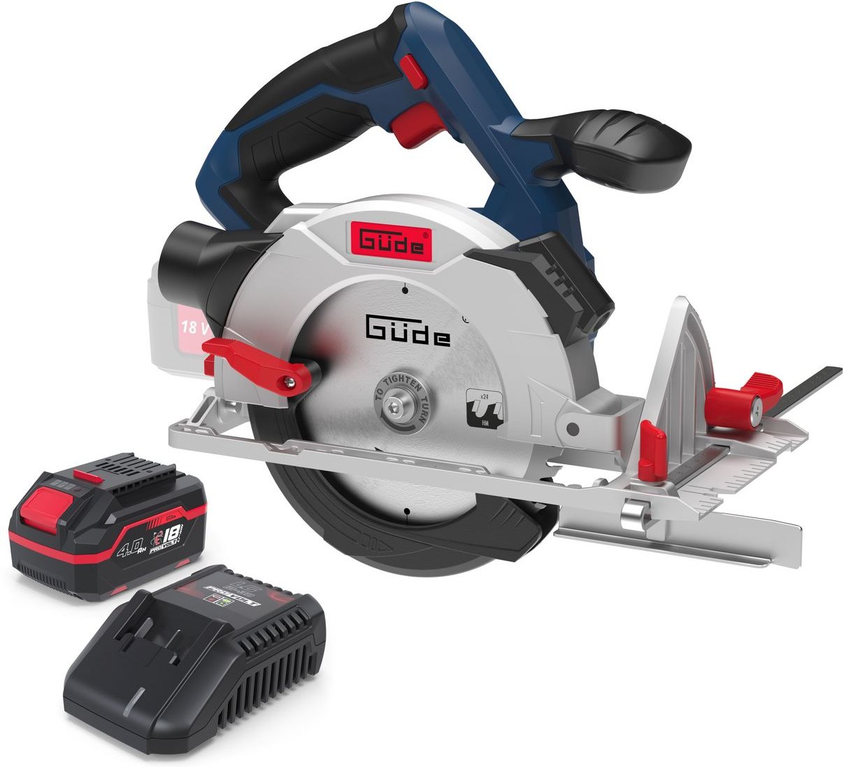 Güde Akku Kreissäge KS 18-0 inklusive Ladegerät & Akkupack Starter-Kit Set