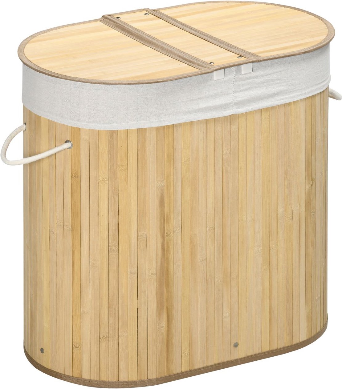 Thumbnail - Wäschekorb 100L Wäschebox mit Deckel, Griff, 2 Abschnitten Bambus Natur