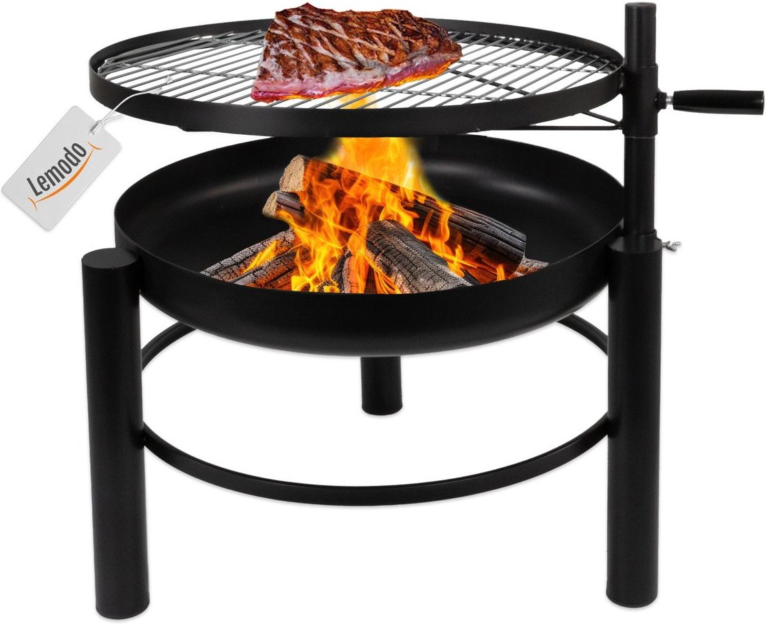 Feuerschale mit Grillrost, Schwenkgrill höhenverstellbar Ø60cm Stahl