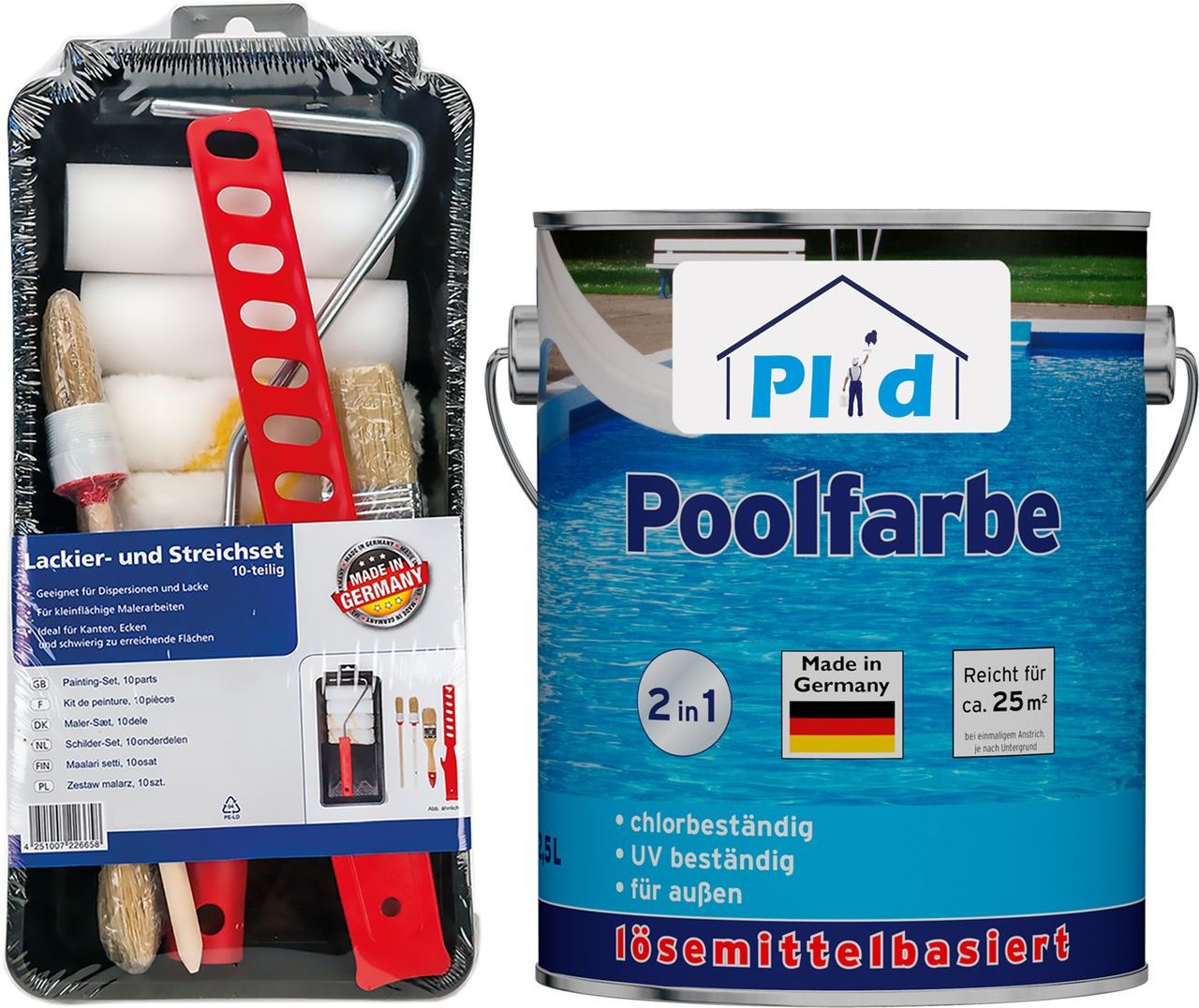 Thumbnail - Poolfarbe, Poolblau Set 2,5l für ca. 25m², Schwimmbeckenfarbe Unterwasserfarbe- Anstreichset