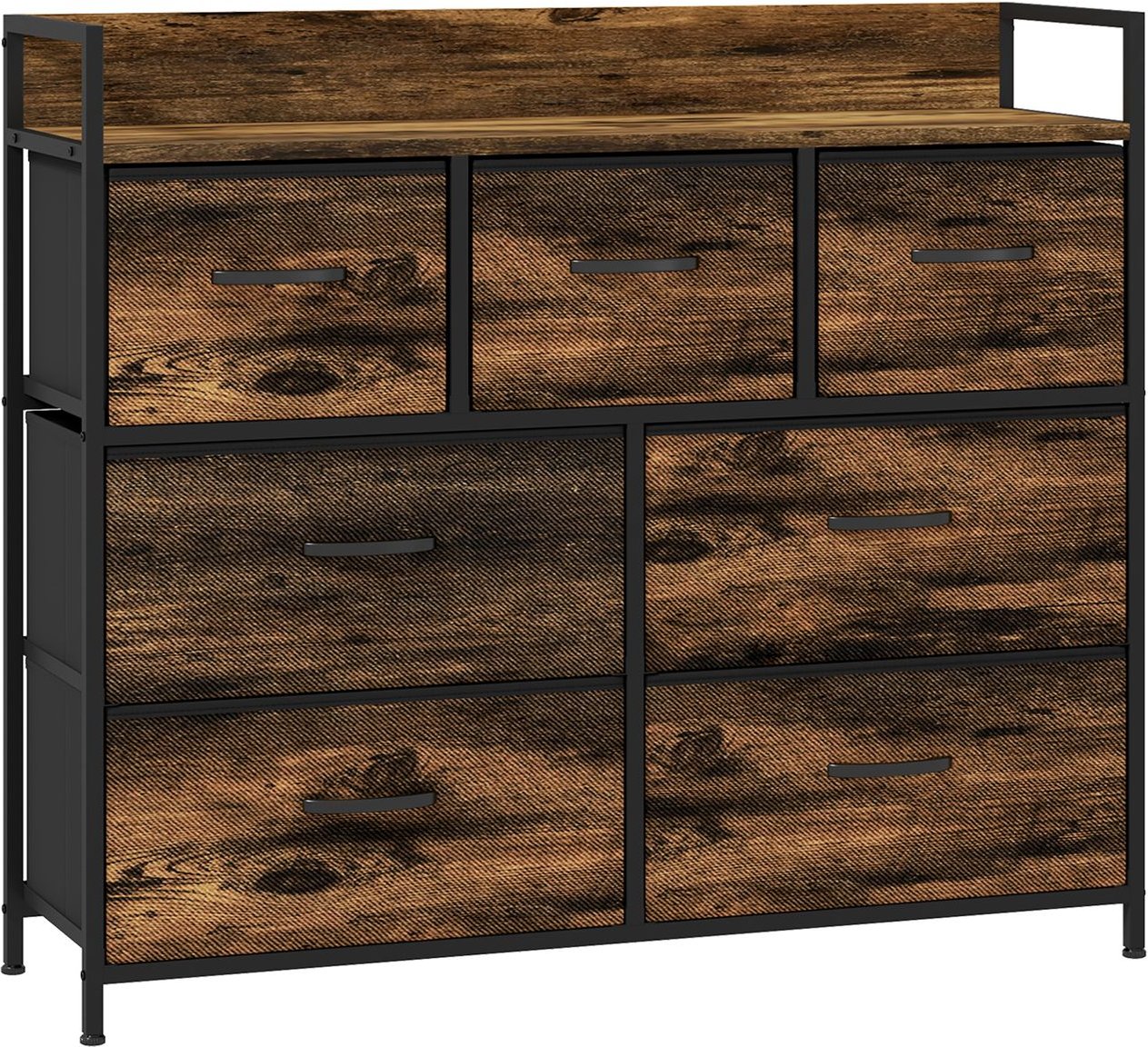 Kommode, Sideboard mit 7 Faltbaren Schubladen aus Stoff, Griff und Regal