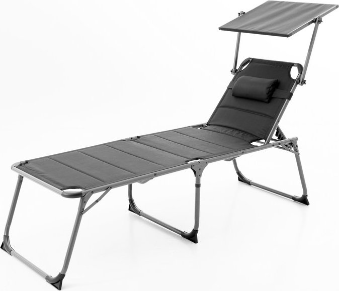 Komfort-Sonnenliege inkl. Kissen gepolstert aus Aluminium, ca. 193 x 67 x 32 cm - Schwarz