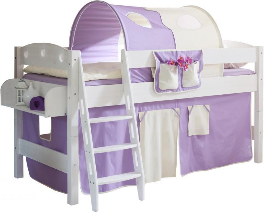 Hochbett "Kenny R" Kiefer weiß "lila-beige"