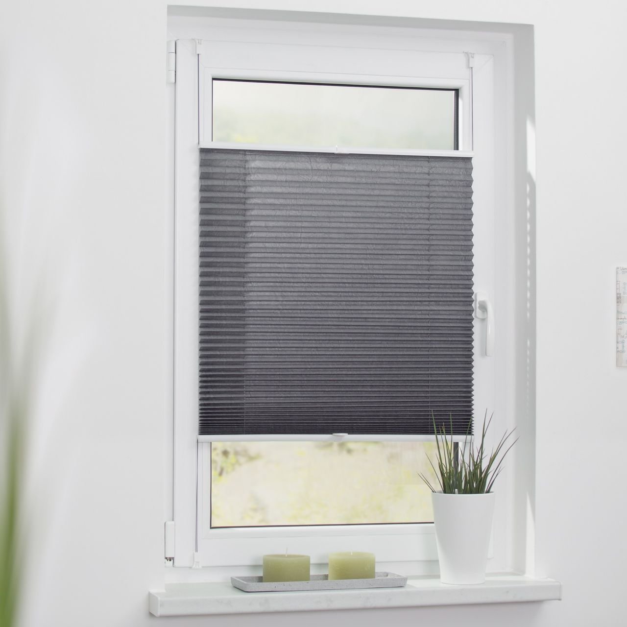 Plissee Klemmfix, ohne Bohren, verspannt - Grau, 90 cm x 130 cm (B x L)