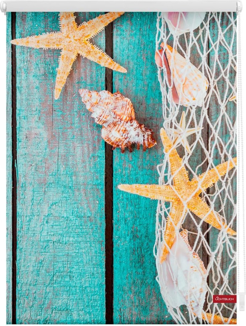 Rollo Klemmfix, ohne Bohren, blickdicht, Bretter Beach - Petrol, 80 x 150 cm (B x L)