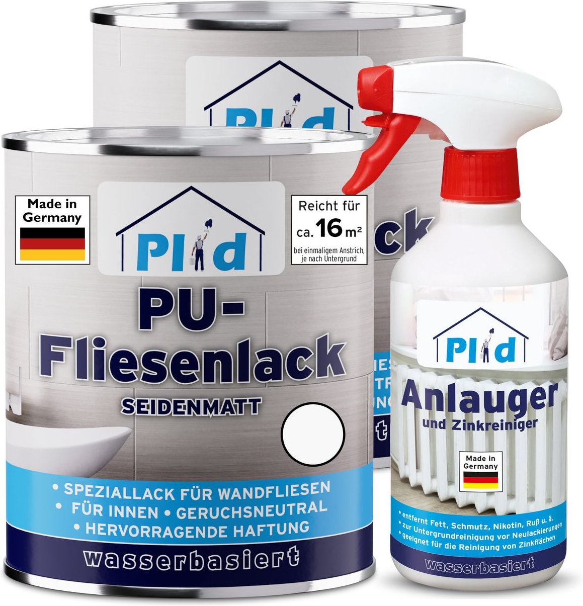 Thumbnail - Fliesenlack Set 1,5l Weiß glänzend, für ca. 16m² / Fliesenfarbe +0,5l Anlauger