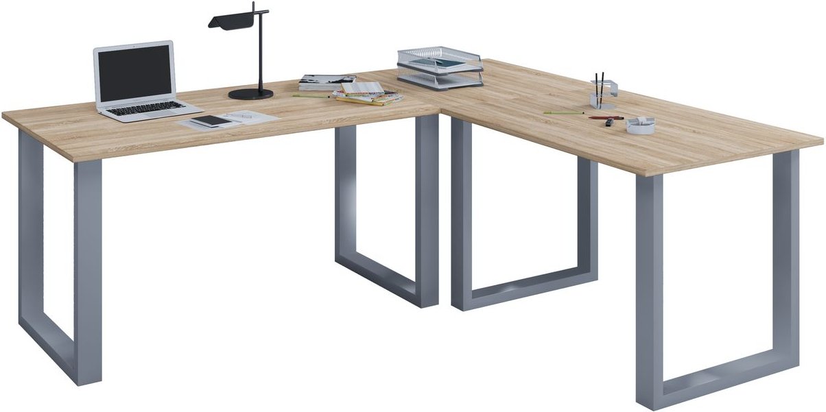 Eck-Schreibtisch "Lona" 190x160x80 U-Füße Sonoma-Eiche/Silber