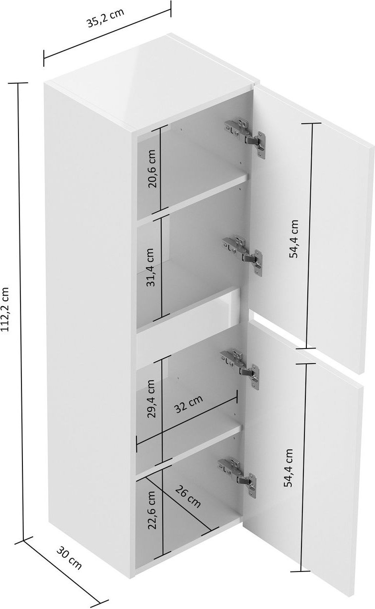 Limes Badezimmer Hochschrank 112cm Softclose Wandmontage weiß Hgl