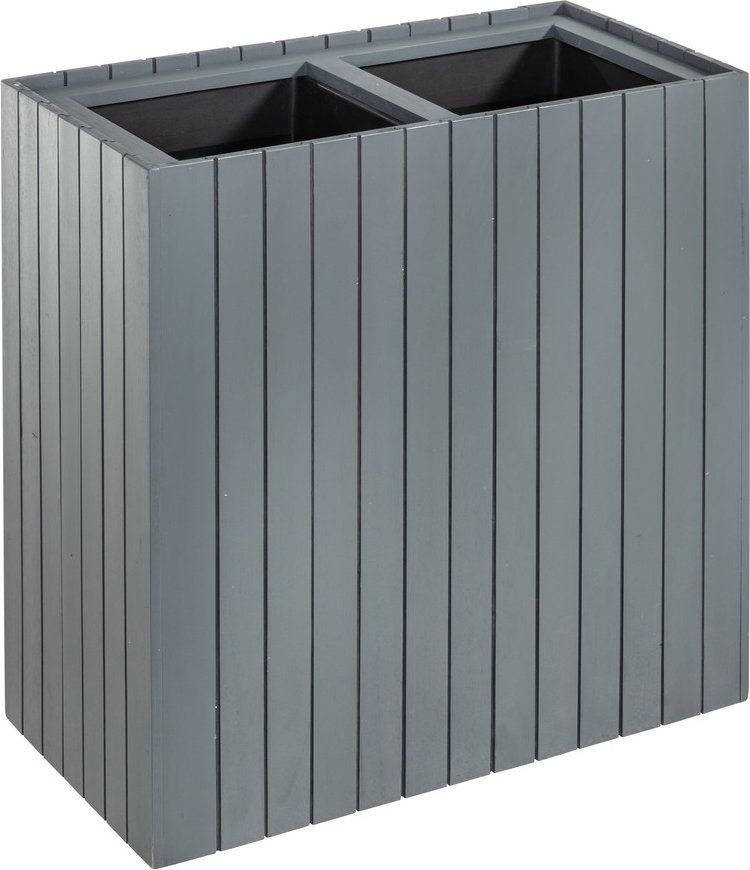 Pflanzkübel aus Akazienholz für 2 Pflanzen, quadratisch, ca. 57 x 30 x 64 cm - Anthrazit