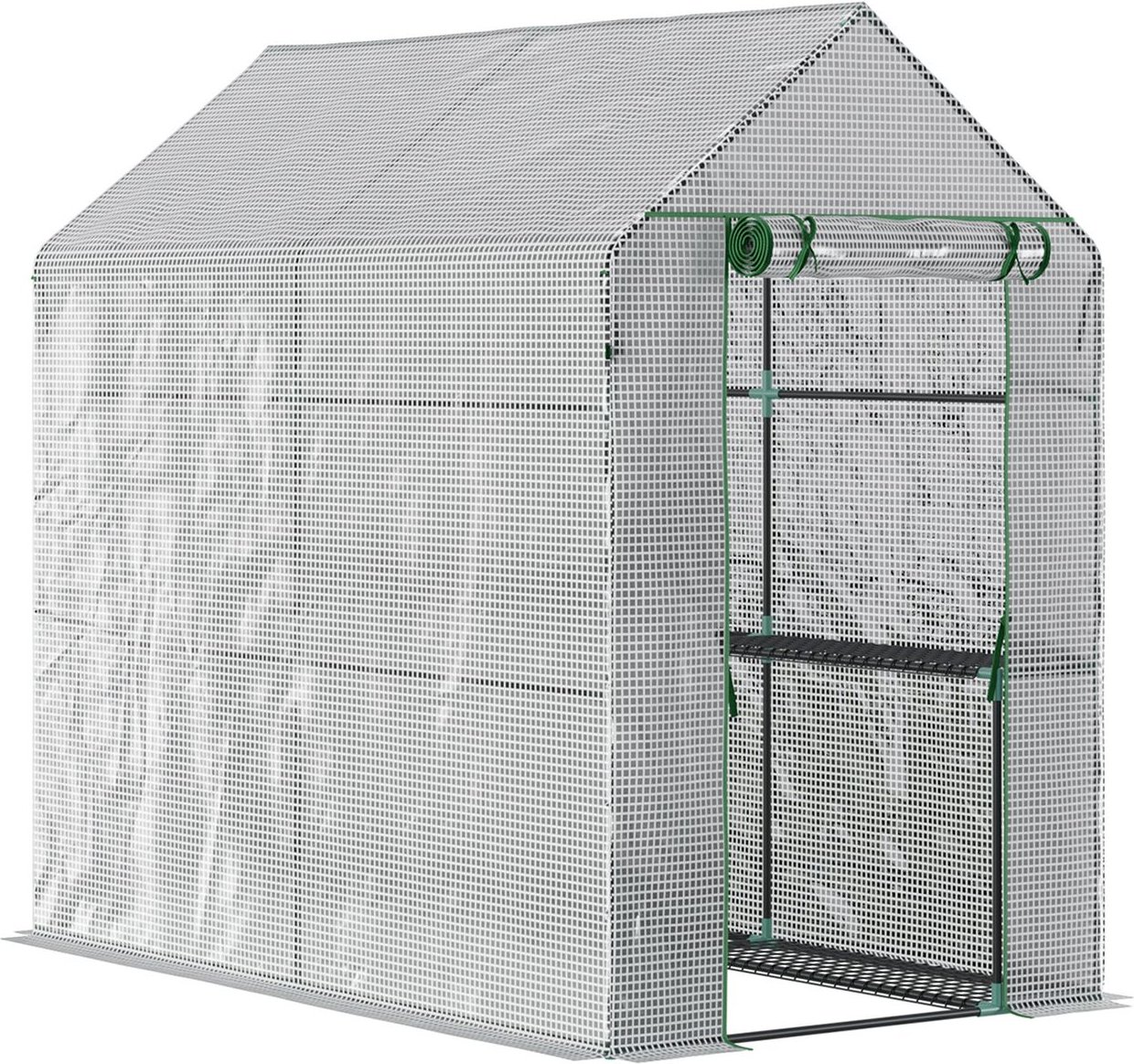 Foliengewächshaus mit 4 Regalebenen Frühbeet mit Tür Grün 120 x 186 x 190 cm