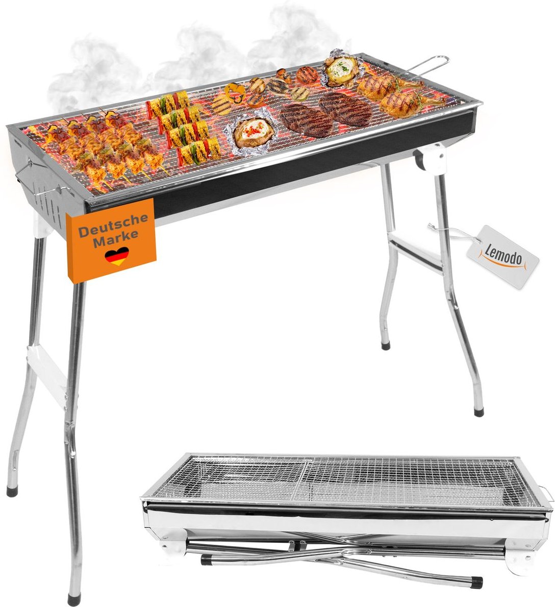 Klappbarer Holzkohlegrill, Campinggrill Edelstahl, Reisegrill für BBQ