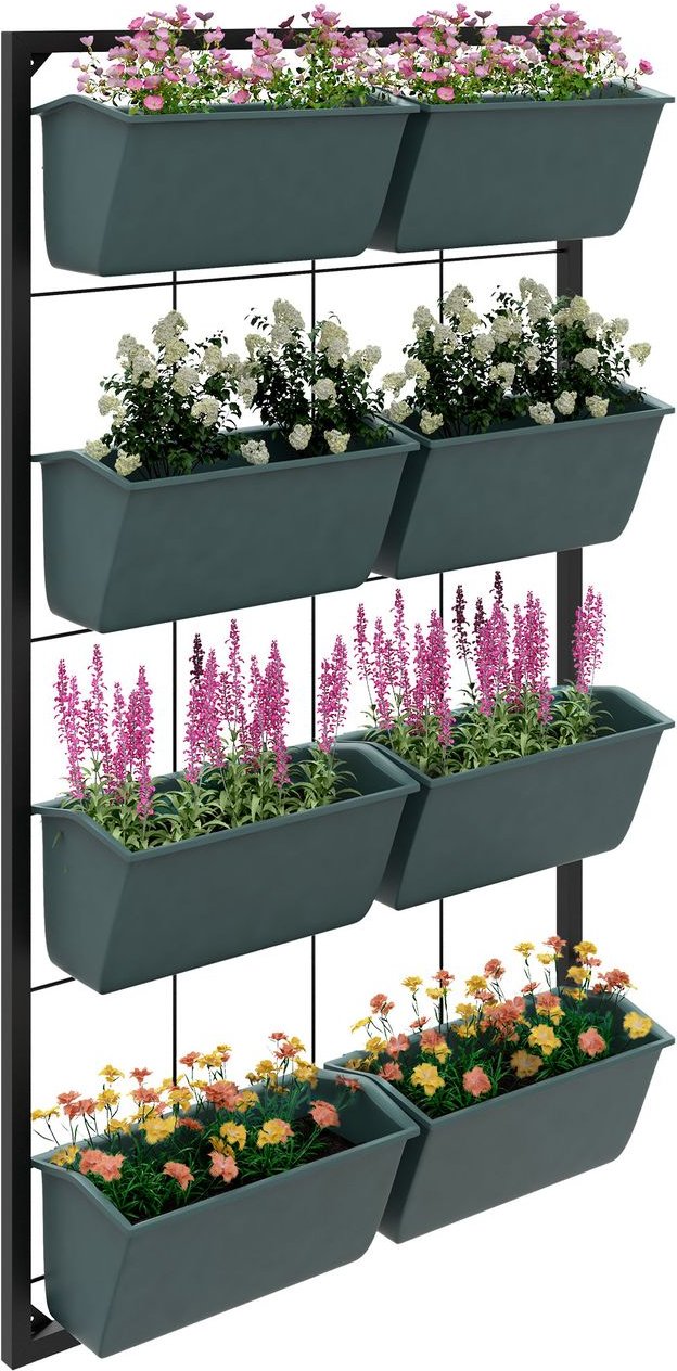 Outsunny Blumenständer, Pflanzenständer mit 8 Töpfen, Pflanzenregal für Garten