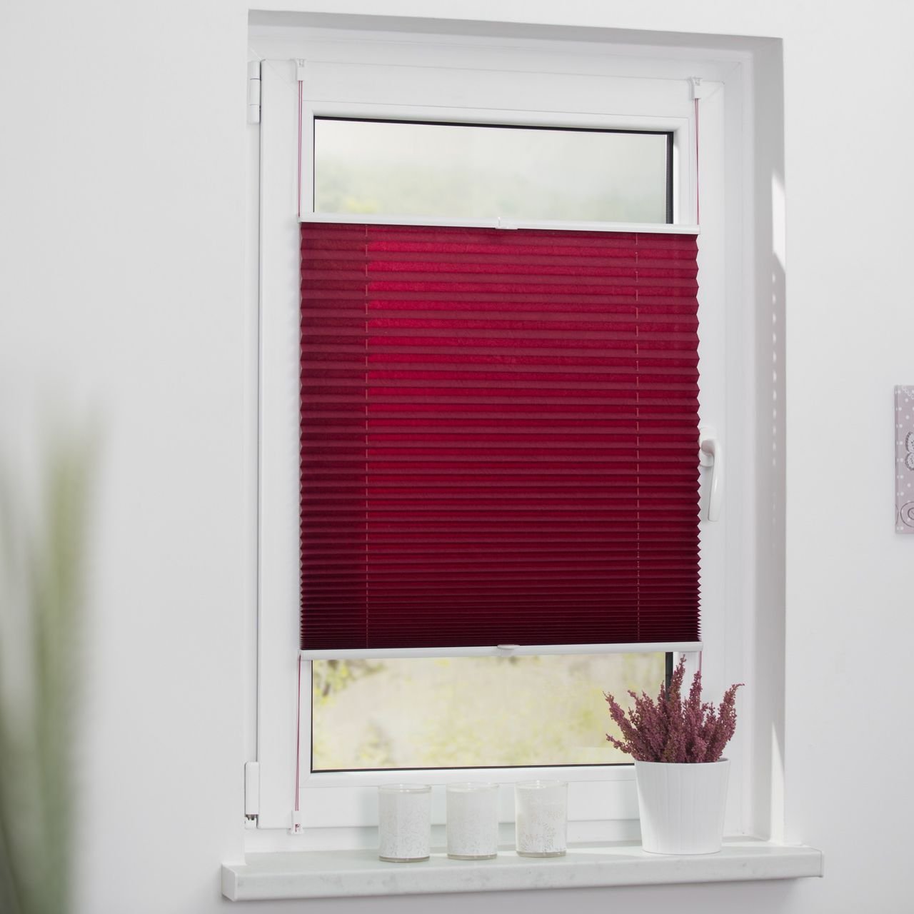 Plissee Klemmfix, ohne Bohren, verspannt - Brombeer, 75 cm x 130 cm (B x L)