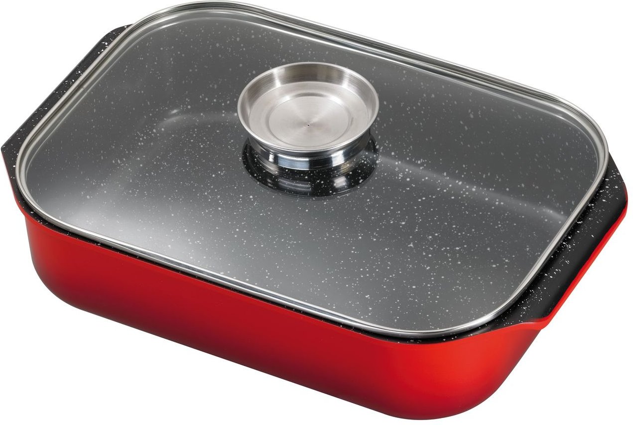 Aluguss Bräter mit Glasdeckel und Aromaknopf ca. 40 cm ROT