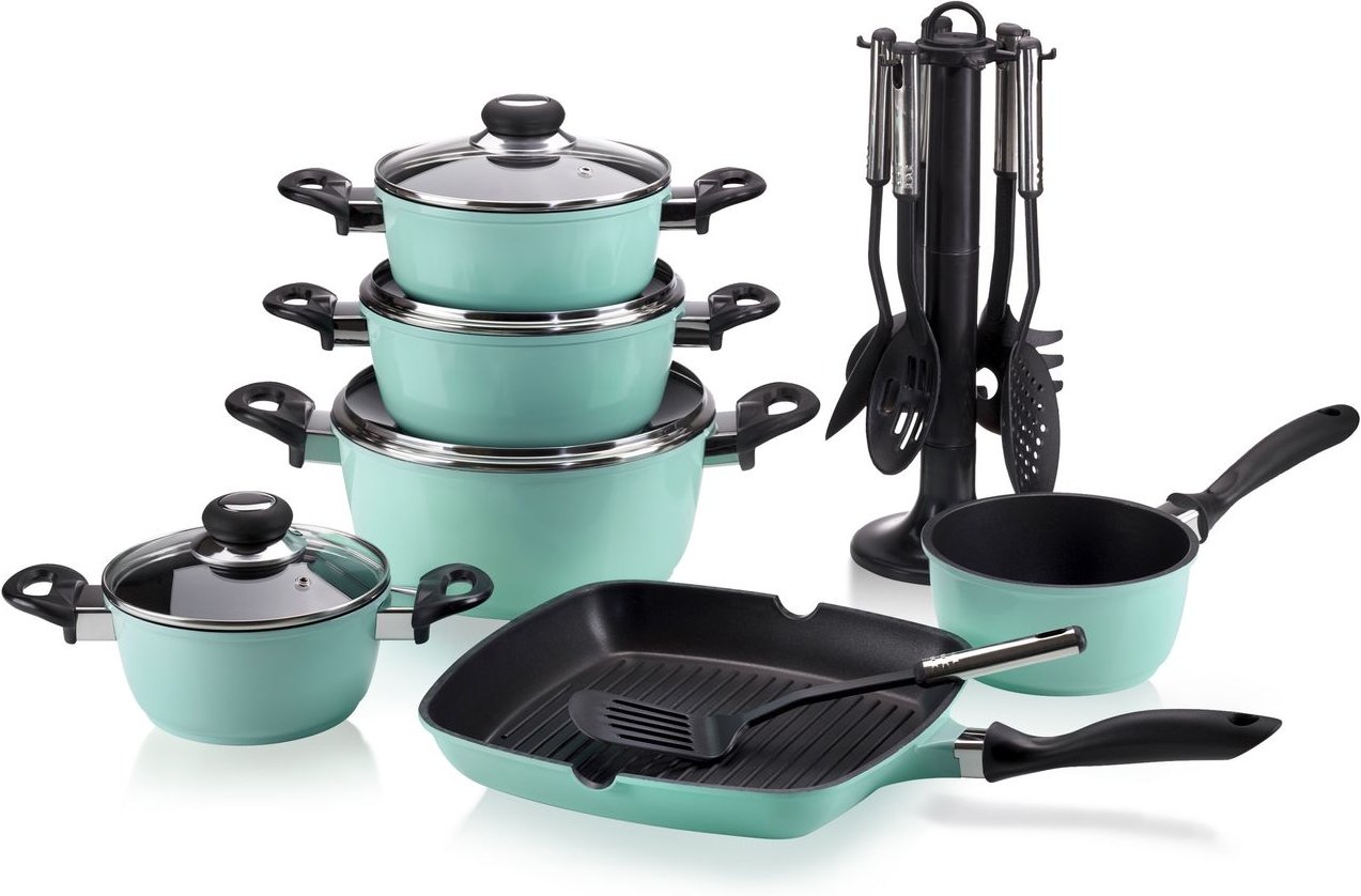 Aluguss Kochtopf Set 17 tlg., mint