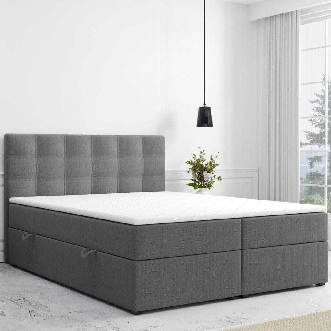 Thumbnail - Boxspringbett ROM mit Bettkasten 140 x 200 cm Webstoff Anthrazit Bett Bettkasten