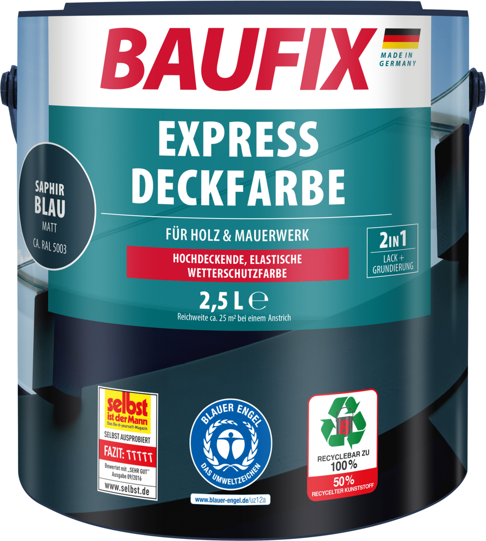 Express Deckfarbe saphirblau matt, 2.5 Liter, Wetterschutzfarbe