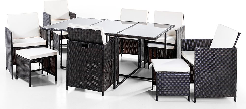 27tlg. Polyrattan-Sitzgruppe CUBE 4+6 mit platzsparendem Würfelsystem - Braun