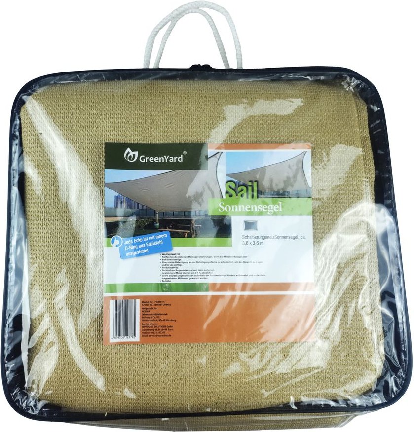 Schattierungsnetz Sonnensegel, ca. 3,6 x 3,6 x 3,6 m