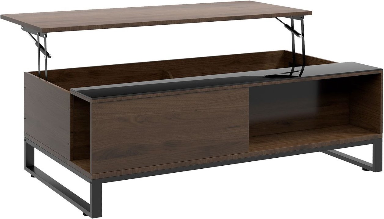 Couchtisch, Beistelltisch mit Höhenverstellbarer Platte, Sofatisch Stahl