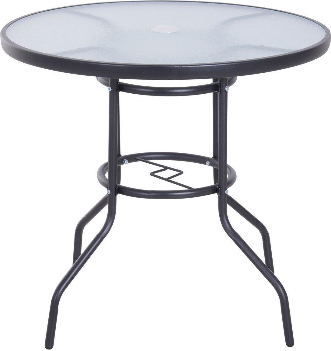 Gartentisch mit Schirmloch Hartglas + Metall Schwarz Ø80 x 72 cm