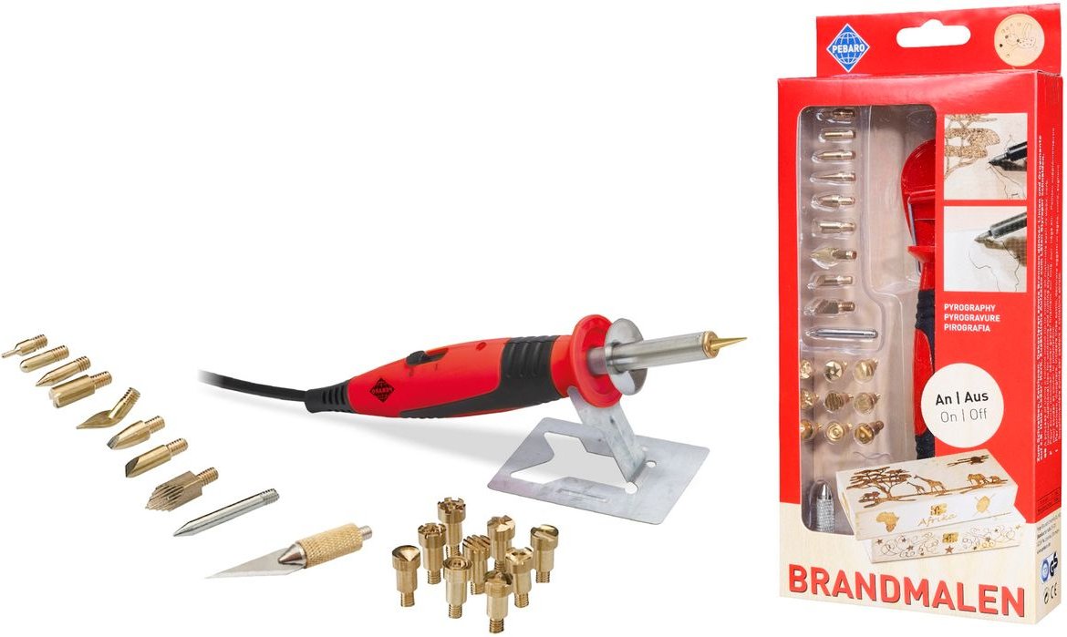 Brandmal-Set mit An/Aus-Kolben und 20 Aufsätzen