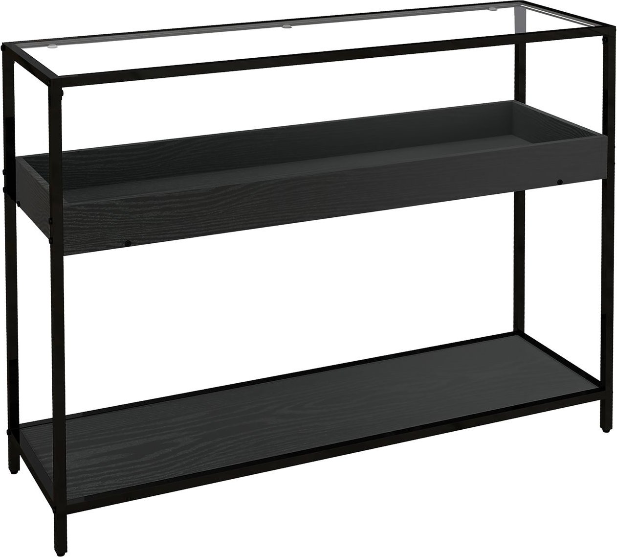 Konsolentisch mit 2 Regalen Flurtisch mit Glasplatte Schuhregal für Flur