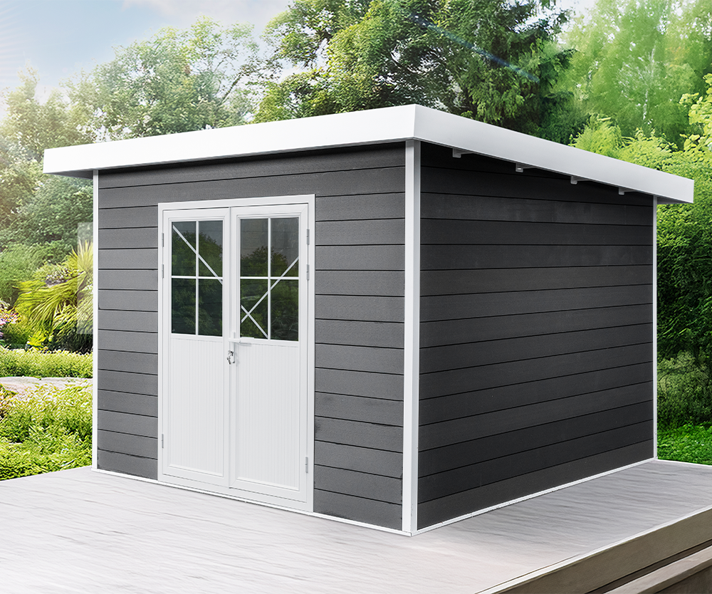 WPC Gartenhaus mit Aluminiumrahmen, ca. 3,47 x 3,44 x 2,44 m - Anthrazit/Weiß