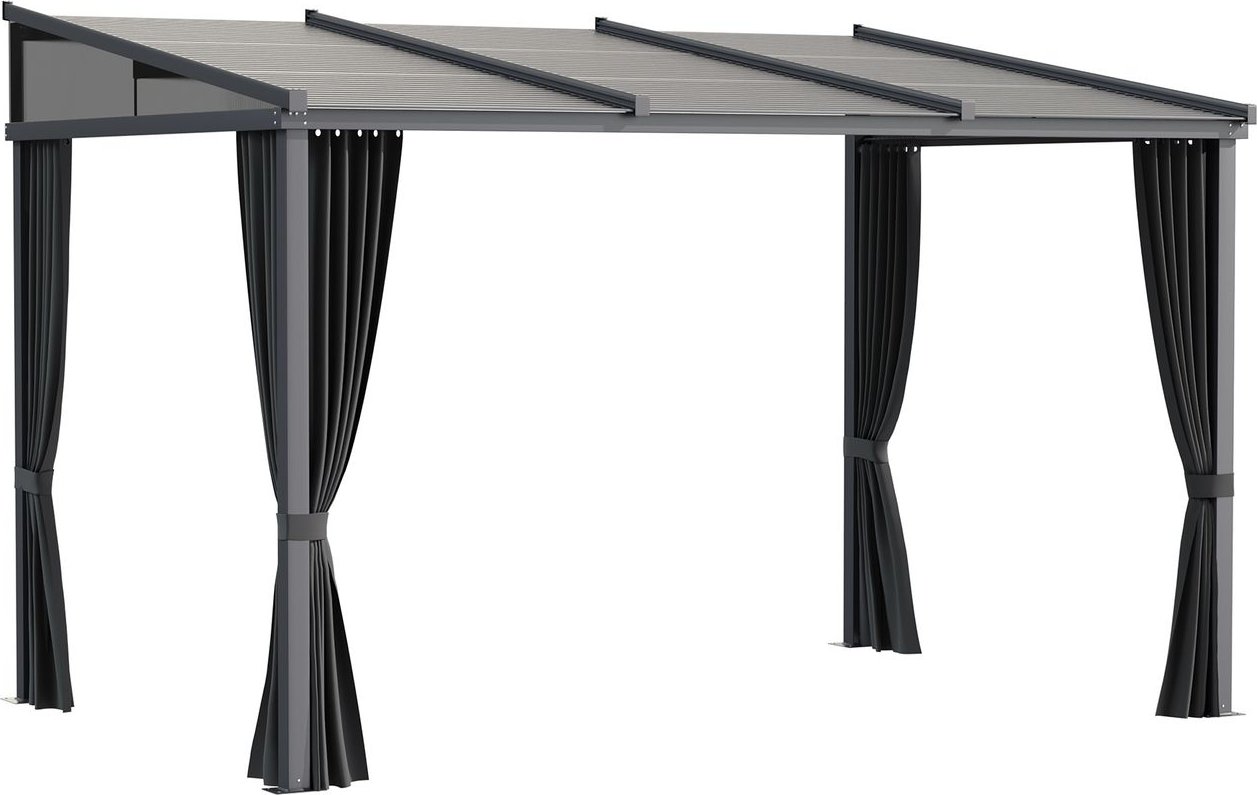 Pergola 3,65 x 2,55 m Gartenpavillon mit Schiebedach, Vorhängen Grau