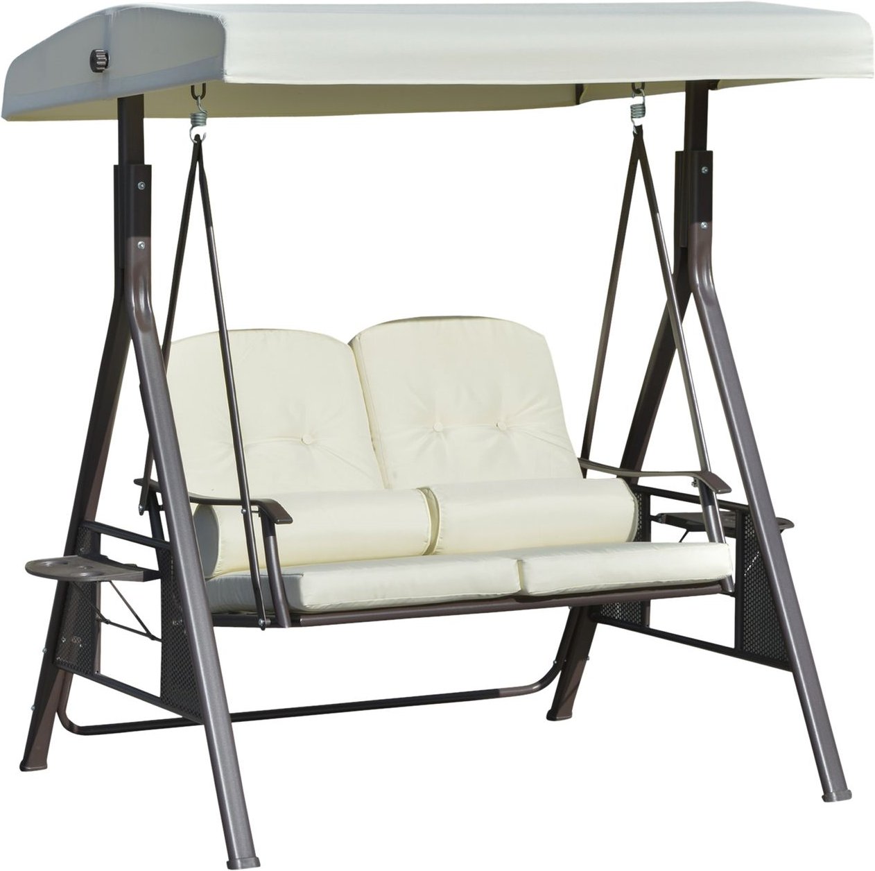 2-Sitzer Hollywoodschaukel Gartenschaukel mit Sonnendach Kissen Beige