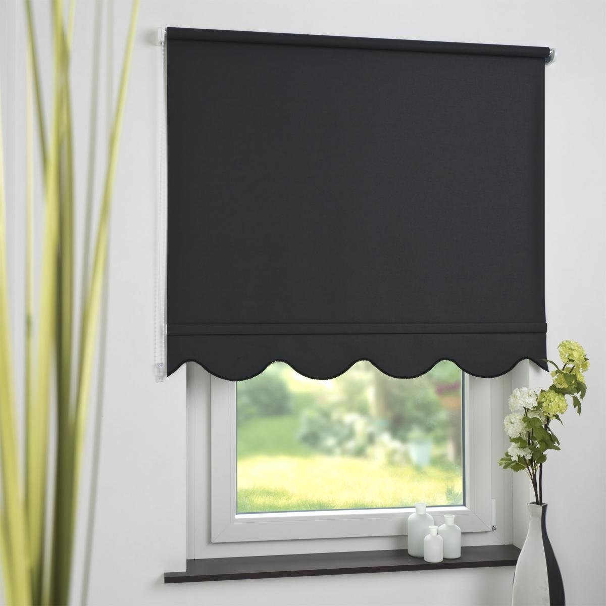 Seitenzugrollo Kettenzugrollo Volantrollo Rollo Klassik lichtdurchlässig 92 x 180 cm schwarz für Fenster