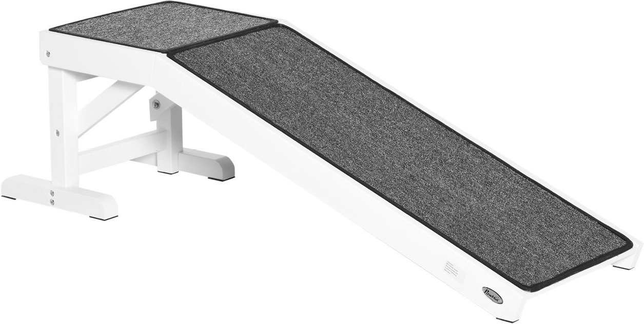 Haustierrampe mit rutschfestem Teppich Haustierleiter Hunderampe für Hund bis 30 kg Kiefernholz Polyester Weiß+Grau 125 ...