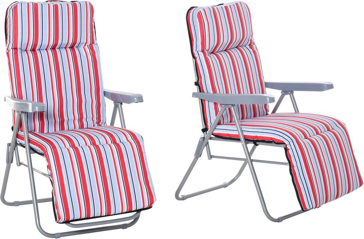 2er-Set Liegestuhl Set mit Kissen klappbar Stahl Polyester Rot 60 x 75 x 65-102 cm