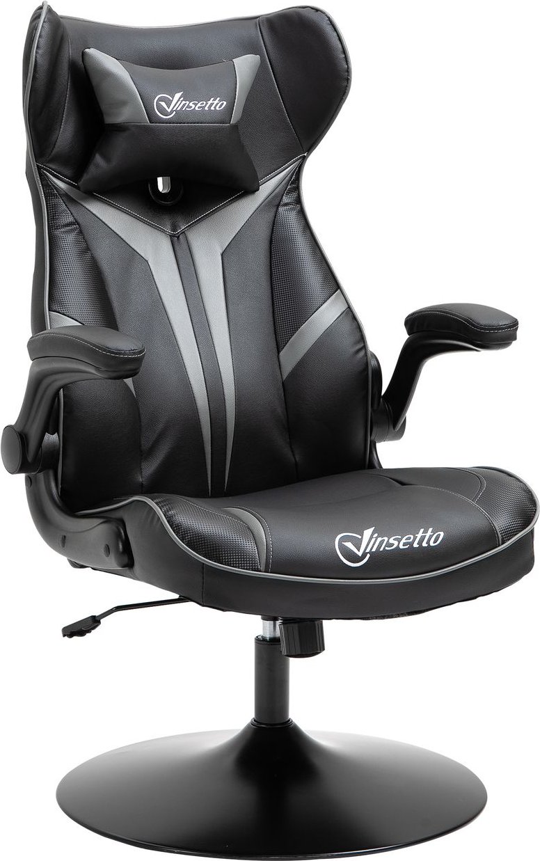 Gaming Stuhl mit Wippenfunktion Drehstuhl höhenverstellbar Stahl Schwarz+Grau 67 x 75 x 106-112 cm