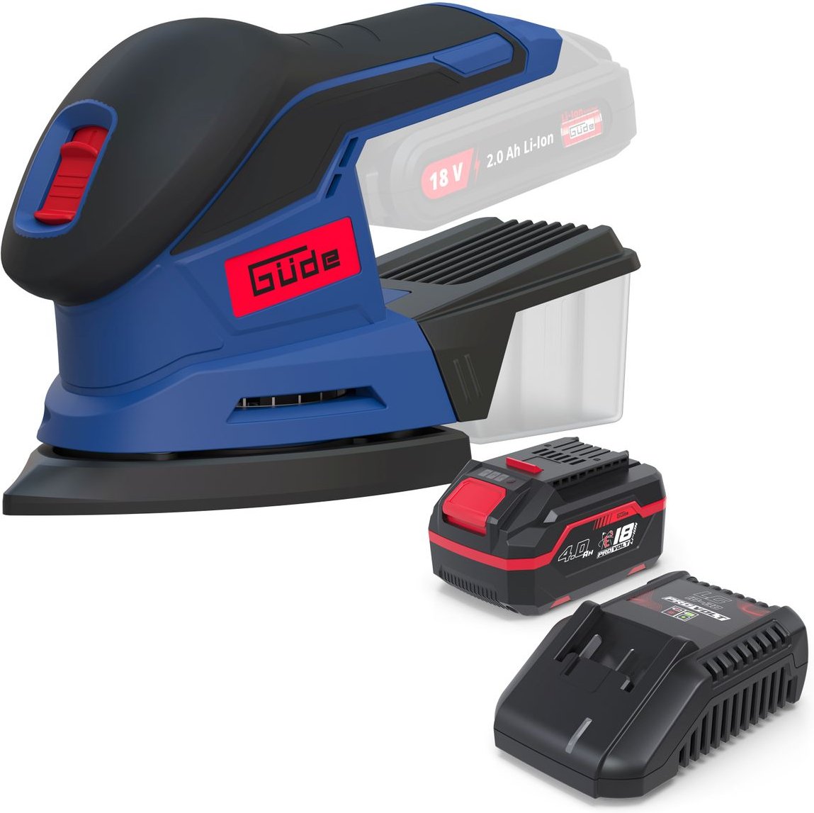 Güde Akku Deltaschleifer DS 18-0 inklusive Ladegerät & Akkupack Starter-Kit Set