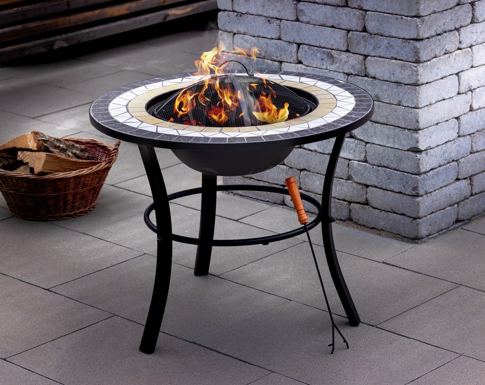 Feuerstelle Mosaik FOGON inkl. Abdeckung und Zubehör rund Ø 70 x 70 X 54 cm
