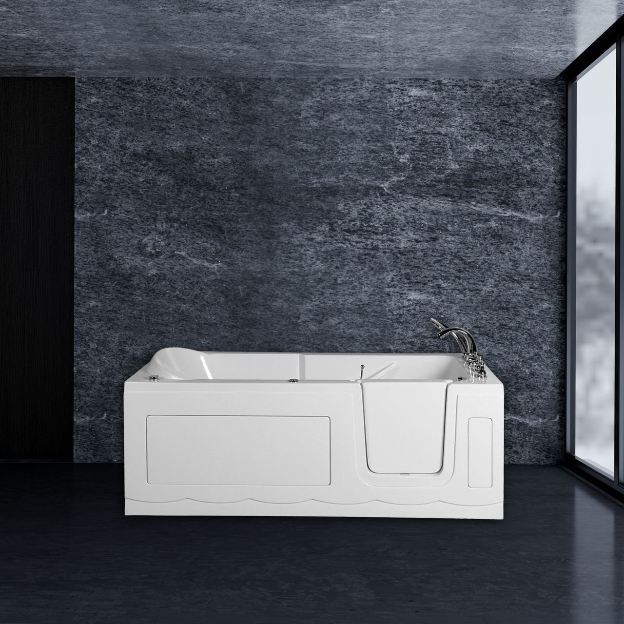 Seniorenbadewanne 170x75 cm Sitz- und Whirlpool mit Massagedüsen integrierte Tür für leichten Einstieg pflegeleichte Obe...