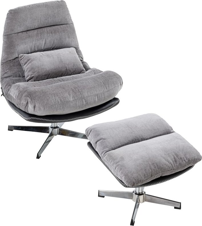 gepolsterter Drehstuhl, Relaxsessel mit Hocker hellgrau & schwarz