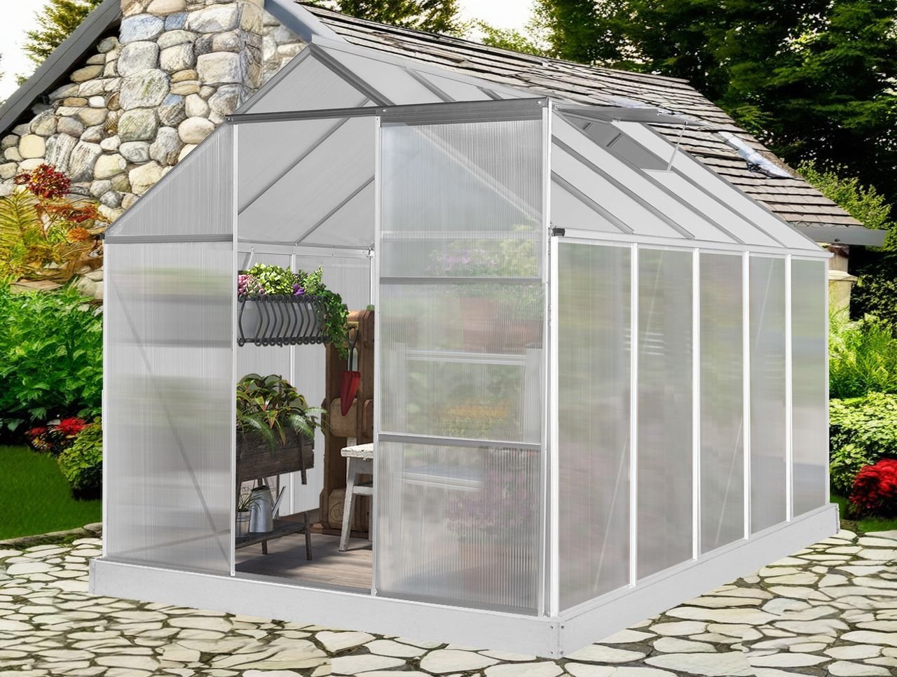 Aluminium Gewächshaus mit Dachfenster "Boston", ca. 310 x 190 x 193 cm - Silber
