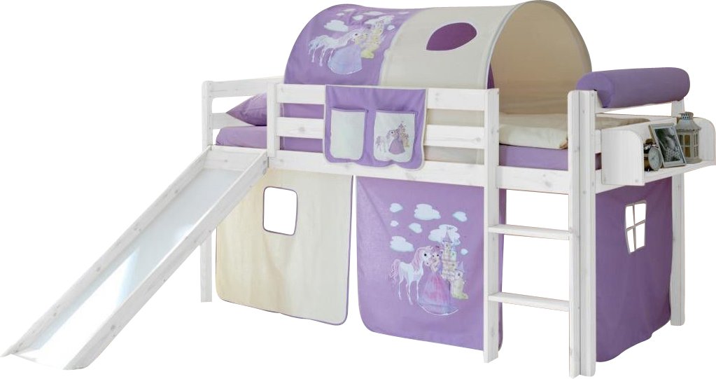 Rutschbett "Manuel" Kiefer weiß "Horse (lila)"